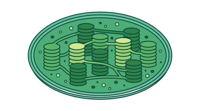 Chloroplast diagram with thylakoid stacks and stroma