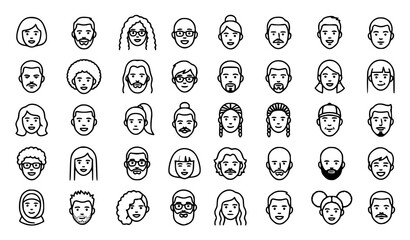 Minimal Male Female Avatar Icons Collection Editable Stroke People Line Art Vector Set © MstMashuma