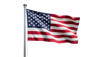 Obraz premium Waving American flag on a silver pole, isolated on transparent background