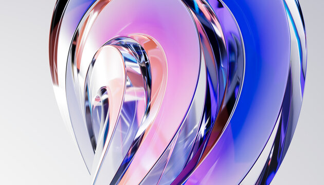 3D glass spiral interface with blue pink reflective motion