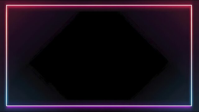 Neon gradient glowing rectangular border frame for copy space text overlay on black background seamless loop digital hand drawn animation