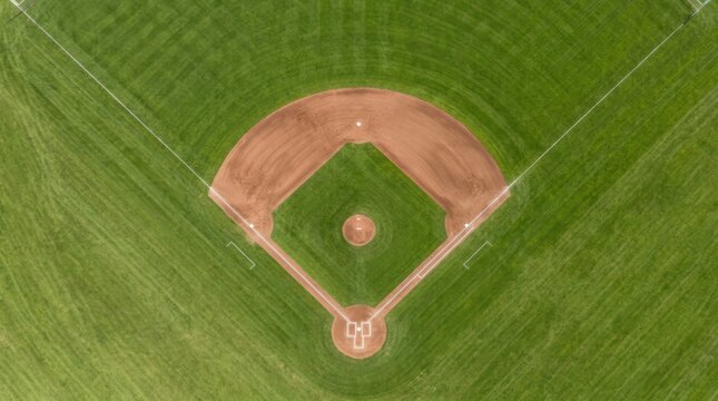 Aerial view of a baseball diamond on green field
