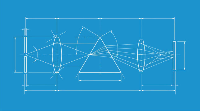 Chemistry lab glassware schematic vector blueprint style.