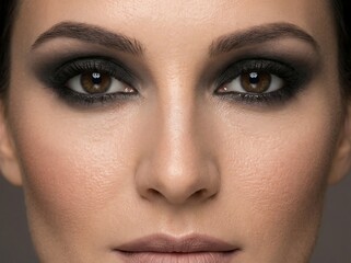 Naklejka premium Close-Up Portrait, Woman with Smokey Eyes Makeup, Studio, Beauty, Front View, Glamour Concept