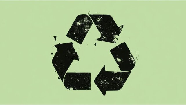 Recycle symbol rotating on green textured background seamless loop hand drawn digital animation