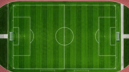Obraz premium Top view of green soccer field with white markings