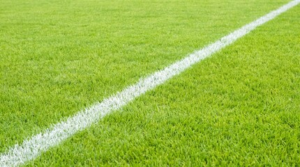 Obraz premium White boundary line painted on vibrant green soccer field grass pitch