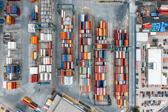 Aerial view of a container yard at the cargo port, Salvador, Bahia, Brazil