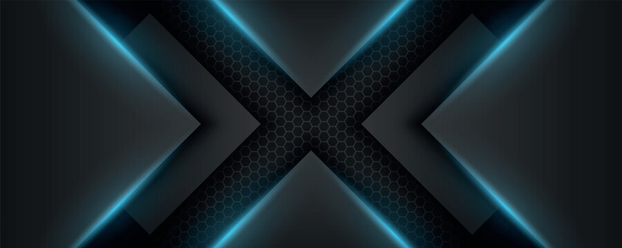 Abstract techno background with modern metallic hexagon mesh texture. Futuristic design with overlapping square layers and blue light effect decoration. VOL. 3
