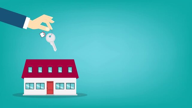 Home Buying Animation with House Key Real Estate Ownership Property Investment Concept