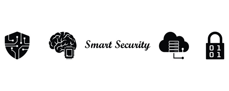 Digital security concepts with shield brain cloud and lock icons.