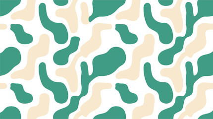 Fototapeta premium The green and beige abstract shapes form a seamless background pattern with geometric and organic forms creating a unique design.