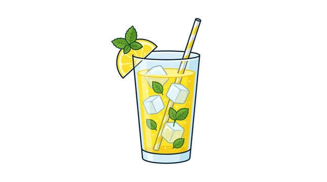 Refreshing summer drink, lemonade with mint, ice cubes, vector illustration, citrus beverage, cocktail