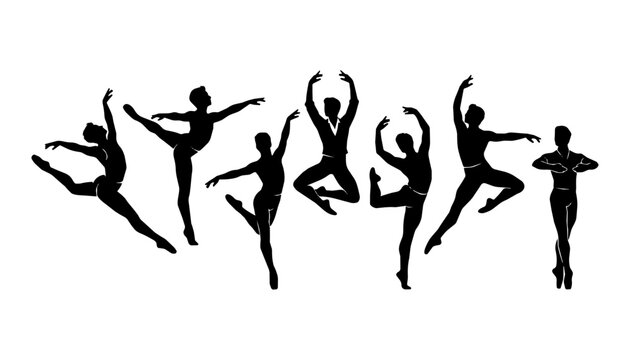 Male ballet dancers leaping against a studio background