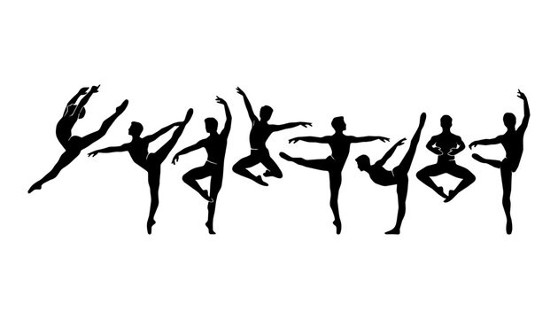 Male ballet dancers leaping and balancing against a studio background.