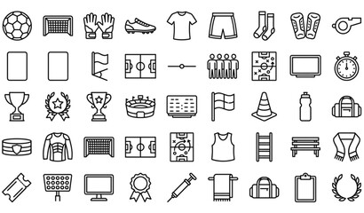 Soccer Football Line Icon Set Editable Stroke Sports Competition Outline Vector Illustration © Hossain Studio