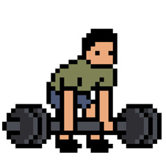 Fototapeta premium Pixel art Retro 8-Bit Style Weightlifter man Doing Deadlift Exercise