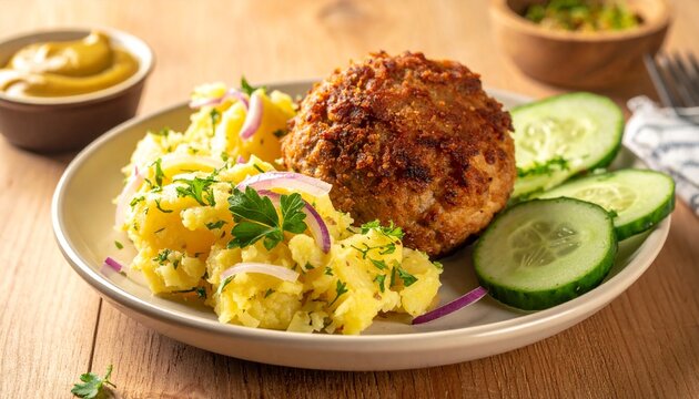 Hausgemachte Bulette mit Kartoffelsalat &ndash; klassische deutsche Hausmannskost