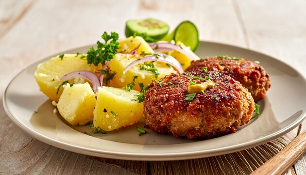 Hausgemachte Bulette mit Kartoffelsalat &ndash; klassische deutsche Hausmannskost