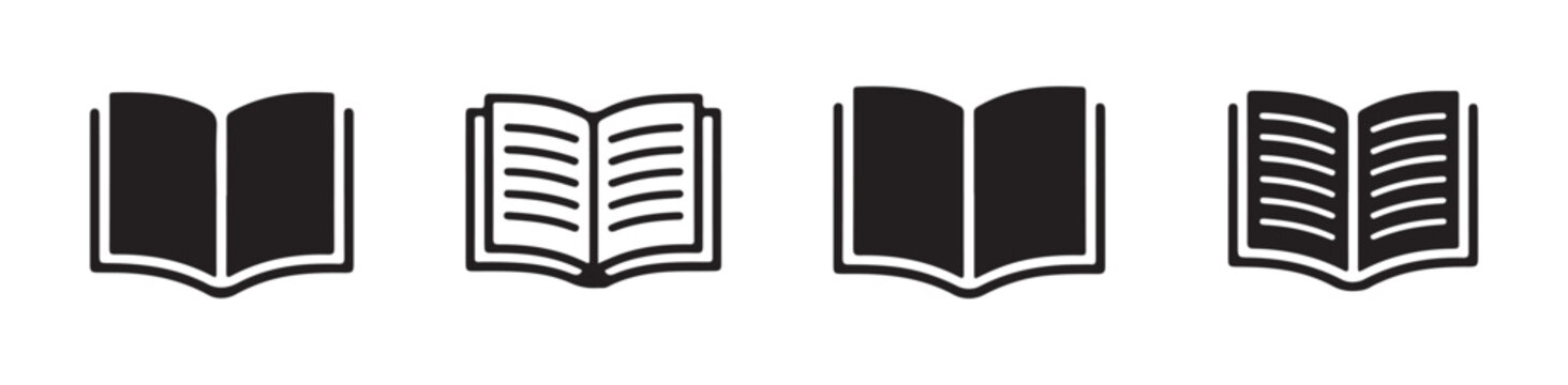 Open book silhouettes showing blank pages and text layouts for library or publishing industry web design.