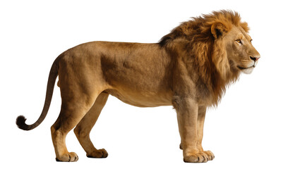 Majestic male lion with full mane standing profile view © Solene