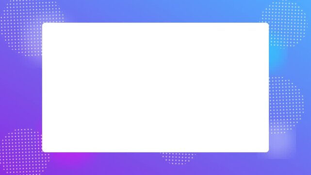 Abstract purple and blue presentation template with central white frame and geometric design elements for corporate media