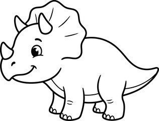 Cute baby triceratops standing in side view, a cheerful coloring page illustration © andre
