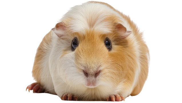 Fluffy guinea pig with brown and white fur