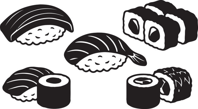 Japanese sushi selection featuring nigiri and maki rolls japanese restaurant collection minimalist illustration traditional appetizer