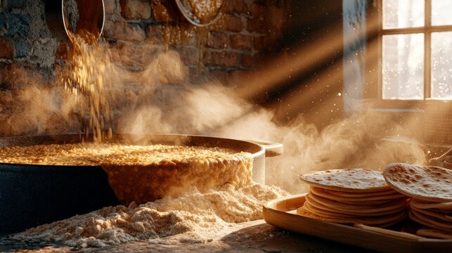 Enormous Kitchen with Chaotic Langar Preparation in Warm Lighting