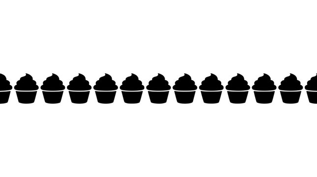 Horizontal Row of Black Cupcake Silhouettes Repeating Pattern Border