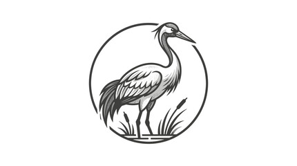Naklejka premium Circular heron emblem with aquatic plants