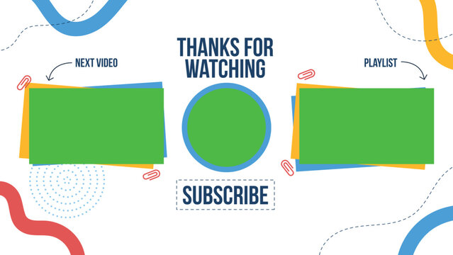 Modern Video Outro Template with Memphis Geometric Design and Green Screen Placeholders