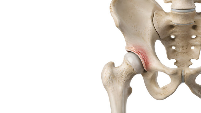 Femoroacetabular impingement pincer hip joint medical illustration showing acetabular overcoverage, labrum irritation, femoral head anatomy for orthopedic care and patient education design