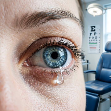 Close-up of human eye with tear and mascara