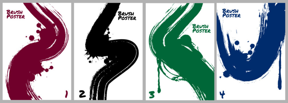 Studio Portraits abstract brushstroke poster set in red, black, green, and blue