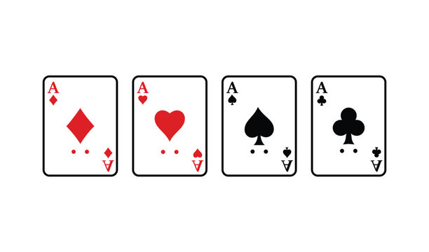 Four ace playing cards on white background Vector