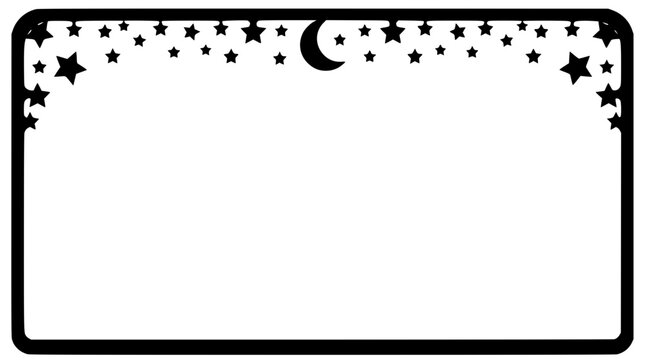 Black and White Starry Night Border Frame with Moon and Stars