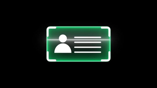 Animation of line Identification card volunteer icon on black background with alpha channel. White neon personal data files or id cards concept with scan up to down animation.