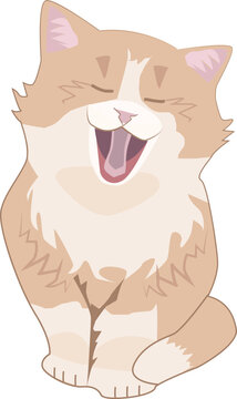 Illustration d'un chat beige et marron qui baille ou chante
