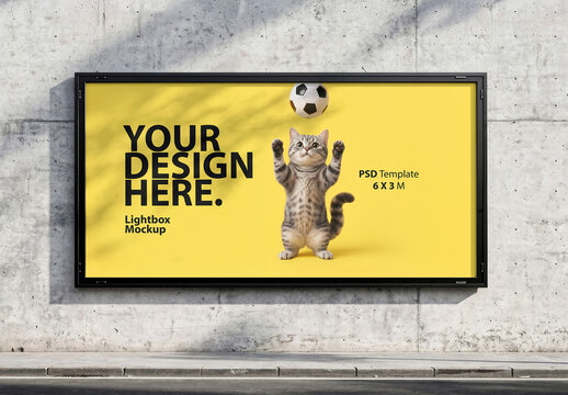 Horizontal Billboard Mockup on the concrete wall