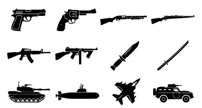 Collection of military and tactical weaponry silhouettes