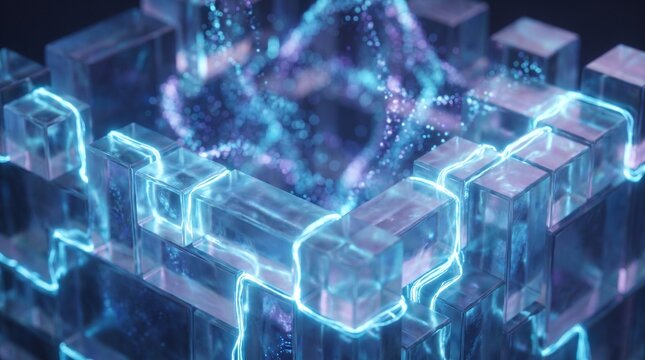 Abstract Digital Network Flow with Glowing Blue Circuit Lines on Dark Background