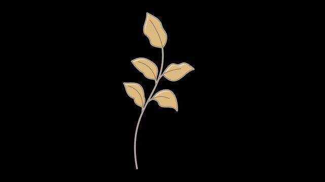 Seamless looping animation of a swaying twig with dry autumn leaves for fall season concepts. Flat style sticker design element isolated on transparent alpha channel background