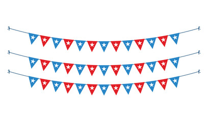 Obraz premium Colorful red blue triangular pennant banner with white stars Vector