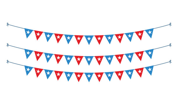 Colorful red blue triangular pennant banner with white stars Vector