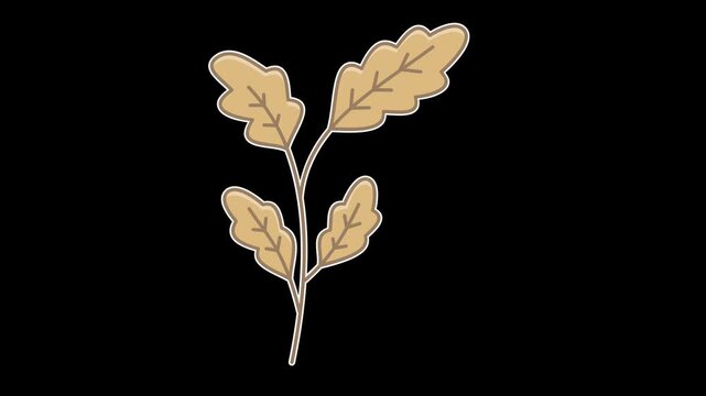 Seamless looping animation of a swaying oak tree twig with dry autumn leaves for fall concepts. Flat style sticker design element isolated on transparent alpha channel background