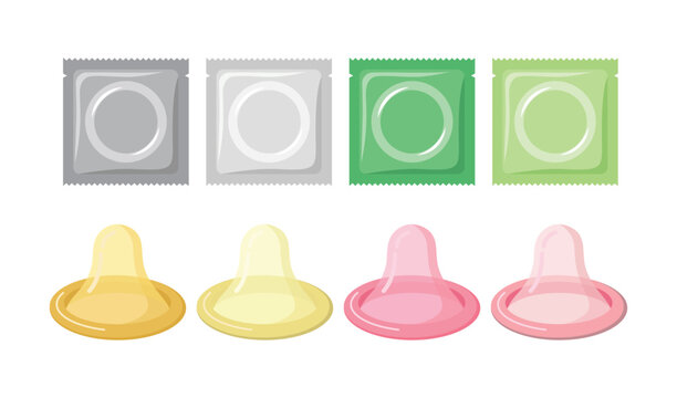 Condom Package and Condom Set Vector Illustration