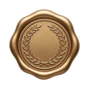 Single golden wax seal featuring embossed laurel wreath and blank circular space for text or logo a sophisticated emblem for awards certificates and official documents.