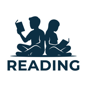 Silhouette of two children sitting and reading books together quietly icon